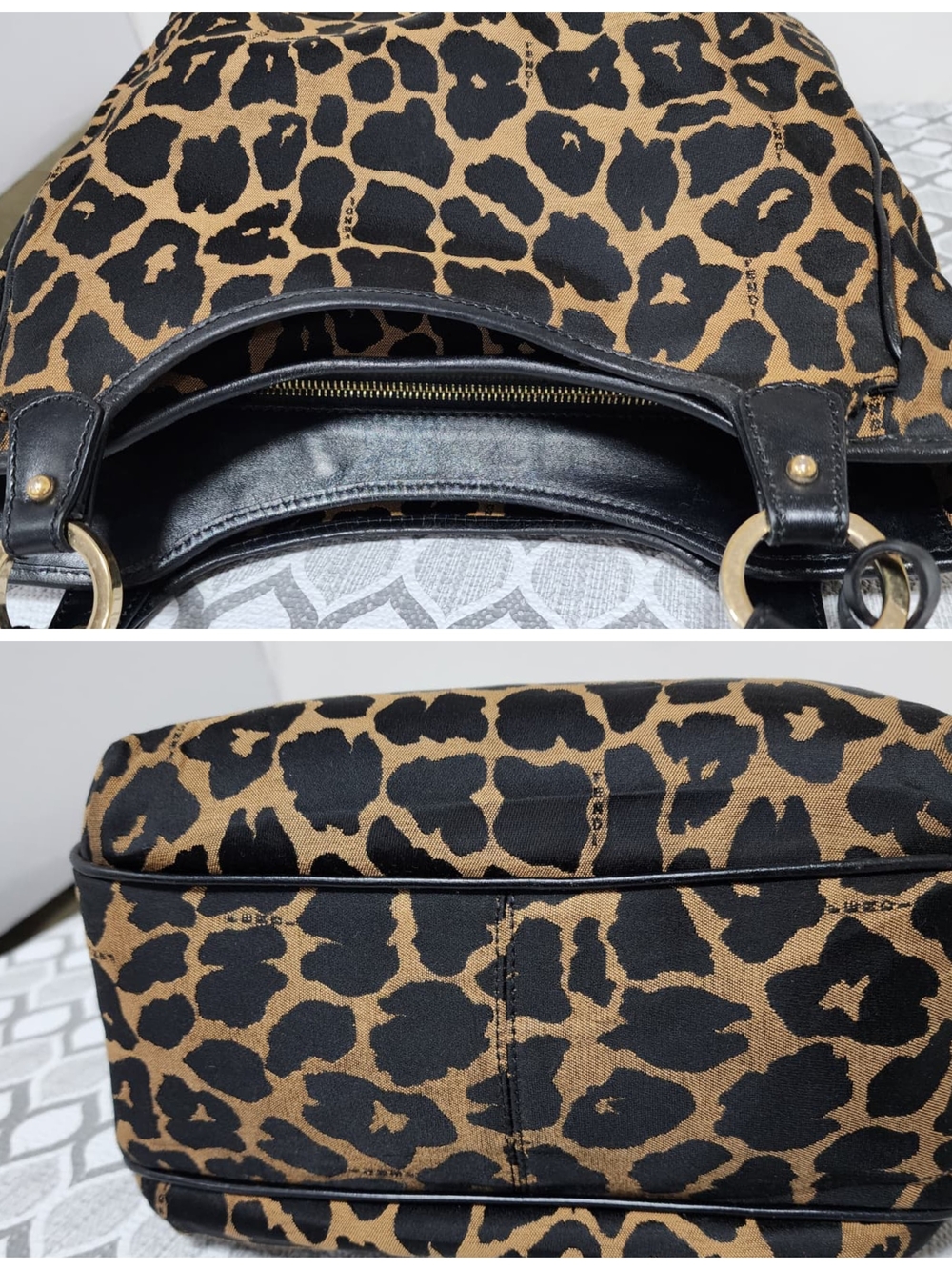 Fendi Leopard Print Canvas Shoulder Bag Brown/Black - Picture 8 of 14